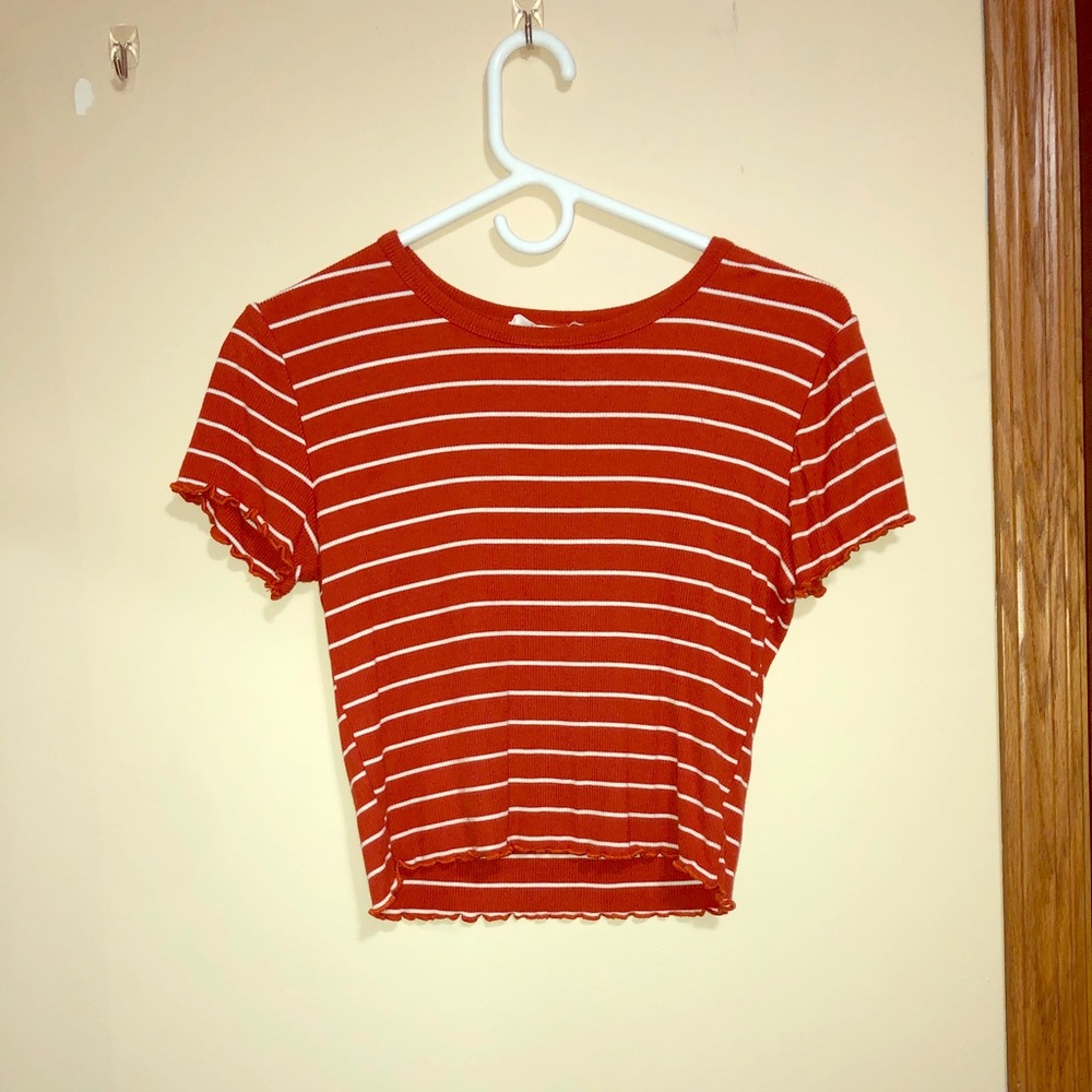 Orange and white cropped shirt